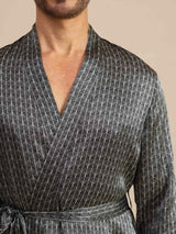 [Black Ginkgo] SilkSilky-UK Long Sleeve V Neck Men's Dressing Gown 005