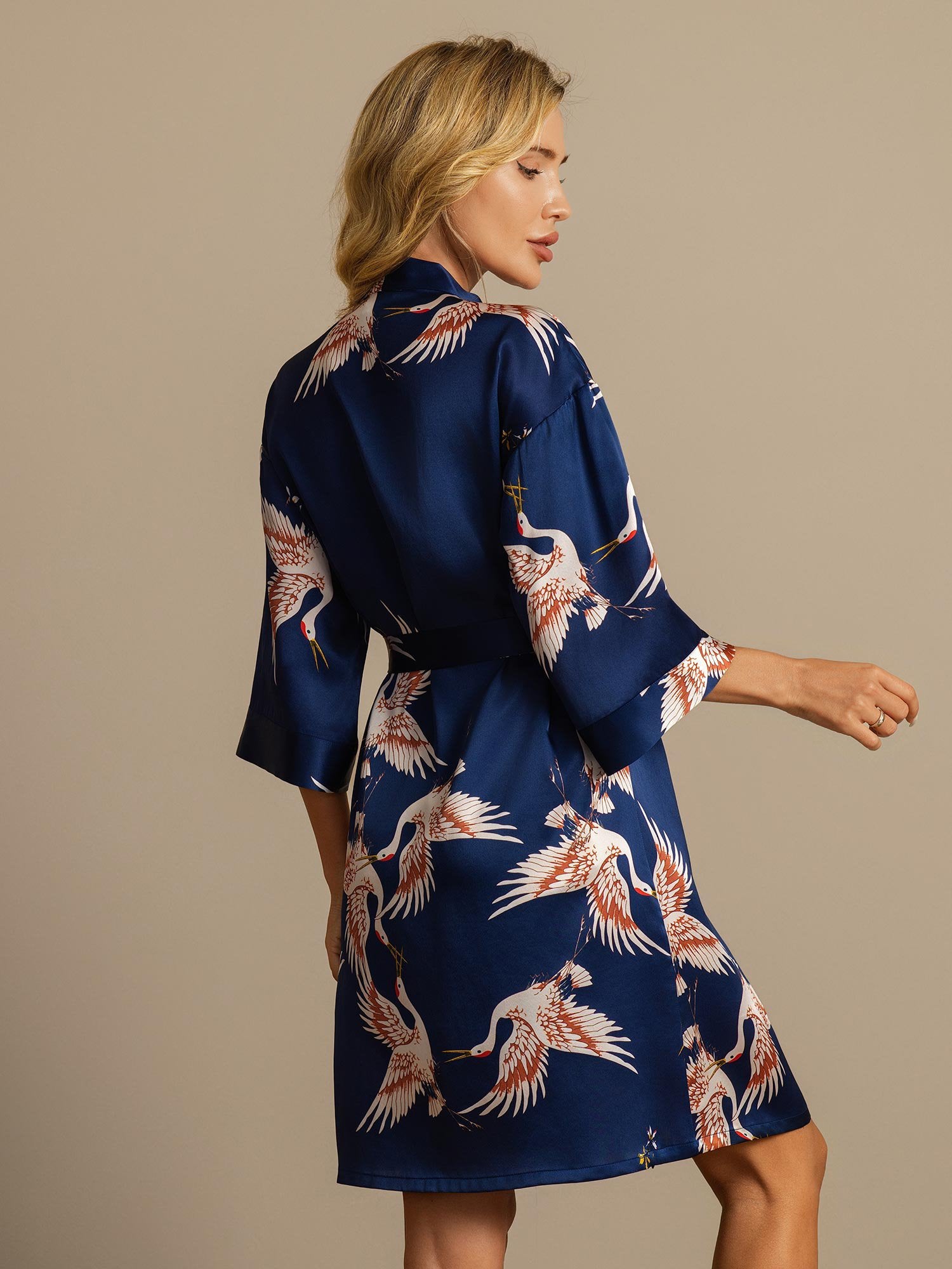 [DarkBlue] SilkSilky-UK 19Momme Pure Silk Wrap Women's Dressing Gown 002