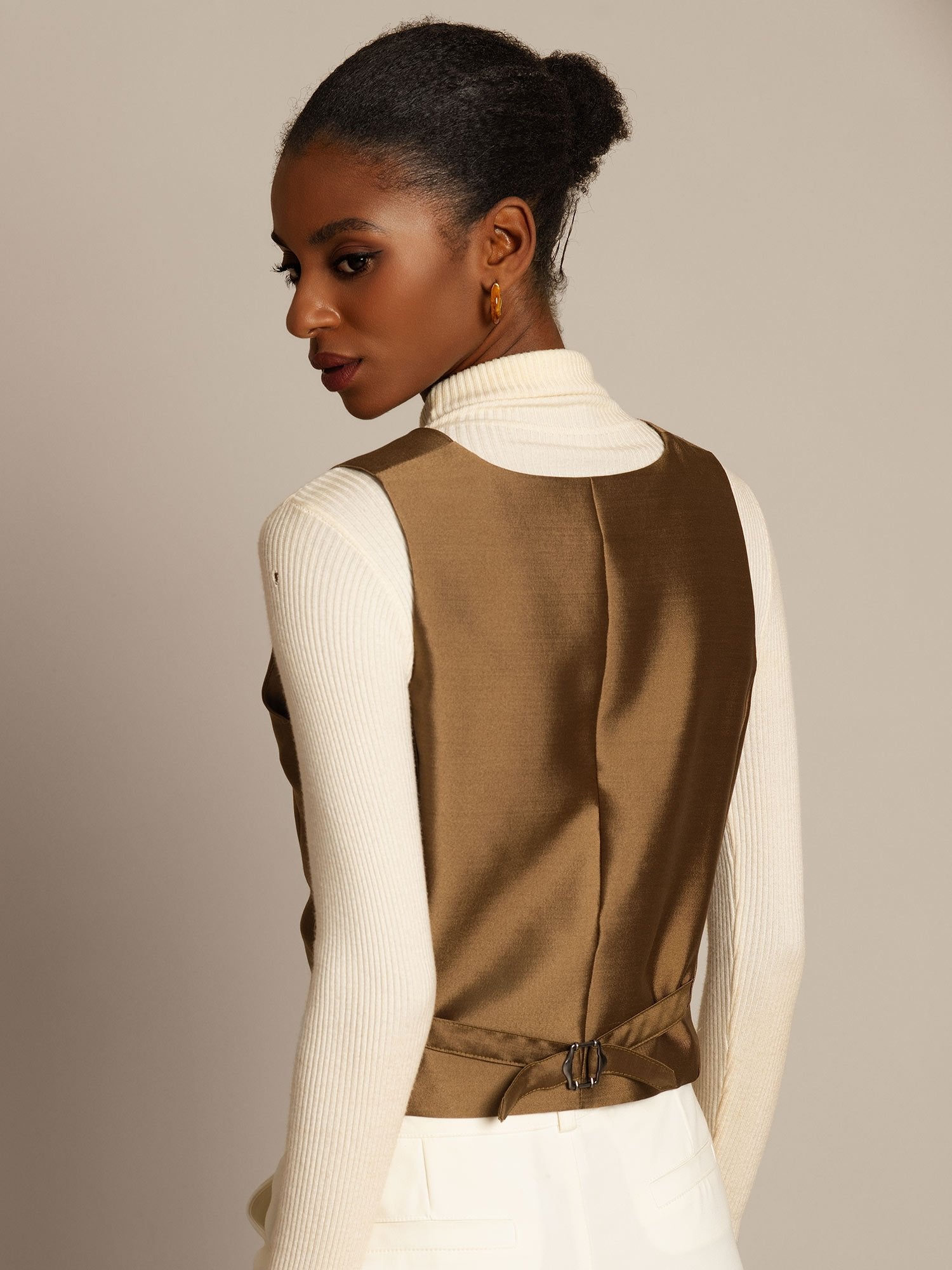 [Bronze] SilkSilky-UK 32Momme Silk-Wool Blend V Neck Women's Vest 002