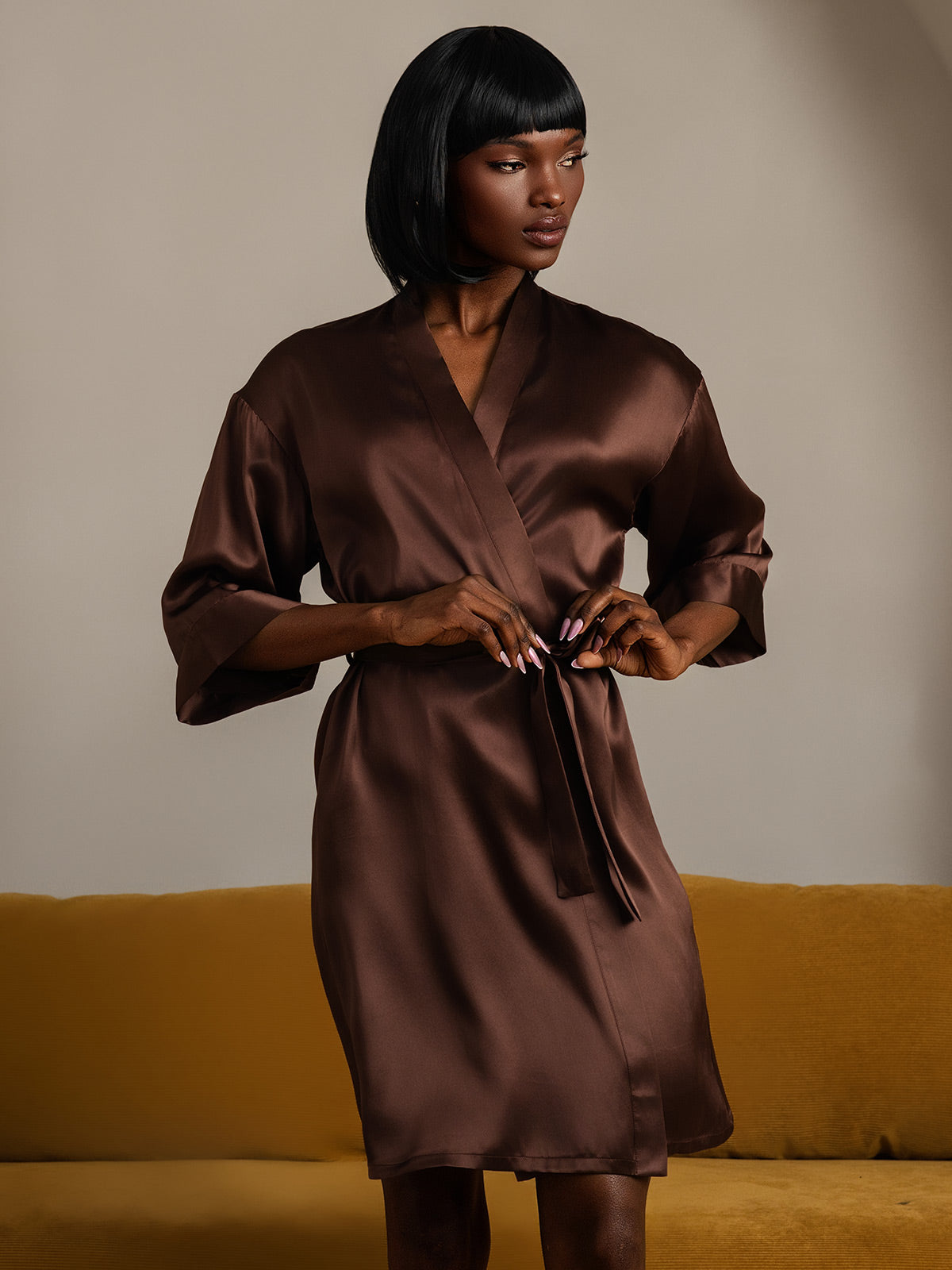 [Coffee] SilkSilky-UK Pure Silk Womens Robe 005