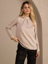 [Coffee] SilkSilky-UK Long Sleeve Stand Collar Women's Blouse 004
