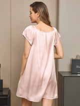 [Light Pink] SilkSilky-UK Cap Sleeve Square Neck Nightdress 002