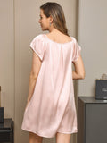 SilkSilky UK Pure Silk Cap Sleeve Tie Neck Nightdress LightPink 002