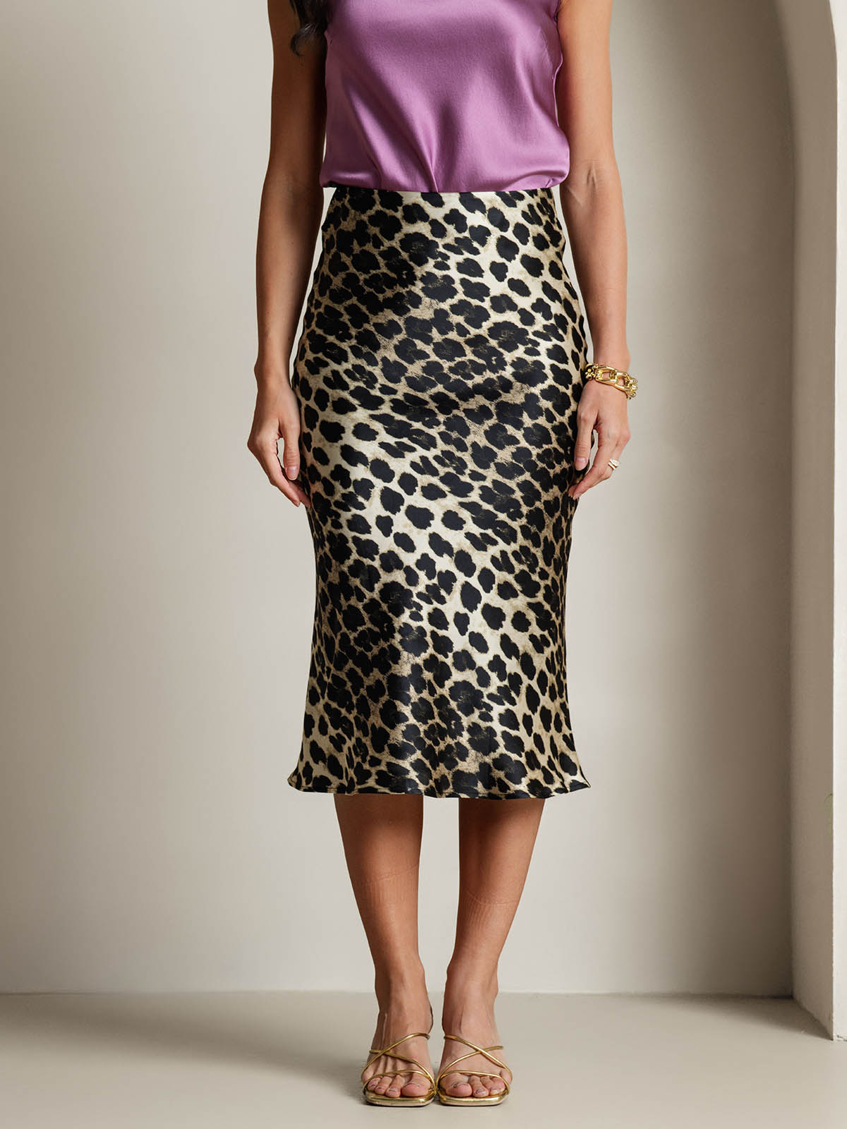 SilkSilky-UK 19Momme Pure Silk Skirt Leopard 003