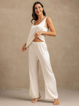 [White] SilkSilky-UK 19Momme Machine-Washable Silk Sleeveless Scoop Neck Women's Pyjamas 006