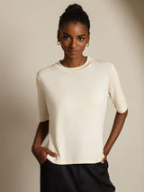 [Beige] SilkSilky-UK Half Sleeve Crew Neck Women's T-Shirt 003