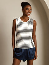 [White Stripe] SilkSilky-UK Sleeveless Round Neck Camisole 001