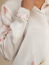 [White] SilkSilky-UK Long Sleeve Lapel Collar Women's Shirt 006