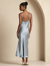 [Grayish Blue] SilkSilky-UK Spaghetti Strap V Neck Dress 002