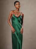 SilkSilky-UK Pure Silk Sleeveless Round Neck Dress Green 005