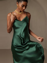 [Dark Green] SilkSilky-UK Spaghetti Strap Cowl Neck Dress 004