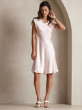 SilkSilky-UK Pure Silk Sleeveless V Neck Dress Pink 004