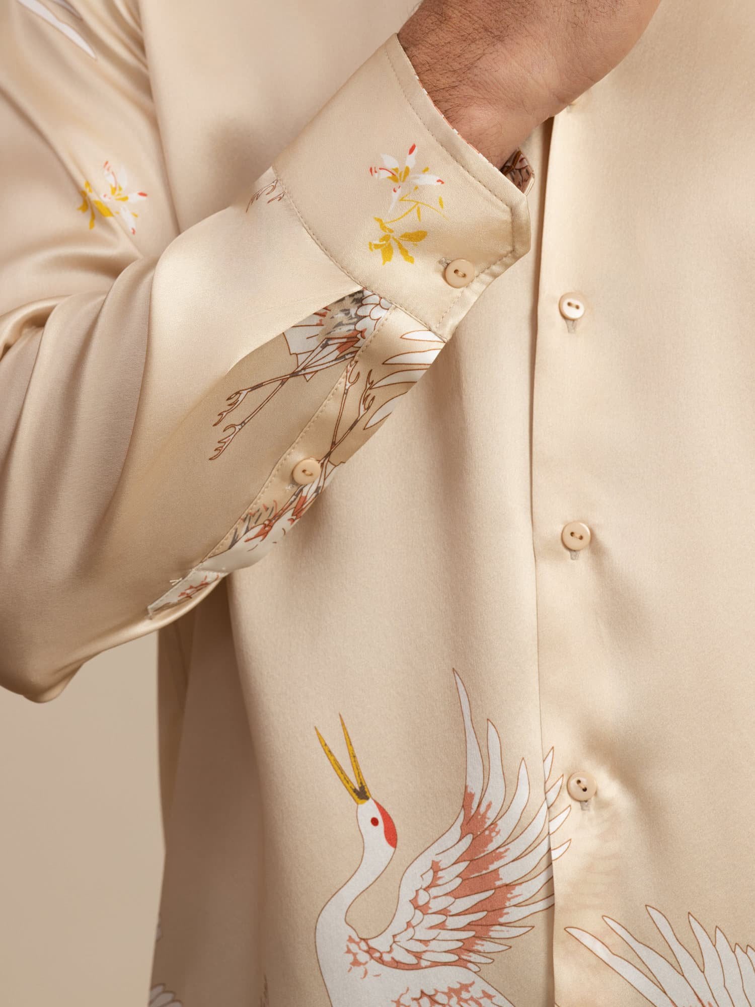 [Champagne] SilkSilky-UK 19Momme Long Sleeve Lapel Collar Men's Shirt 007