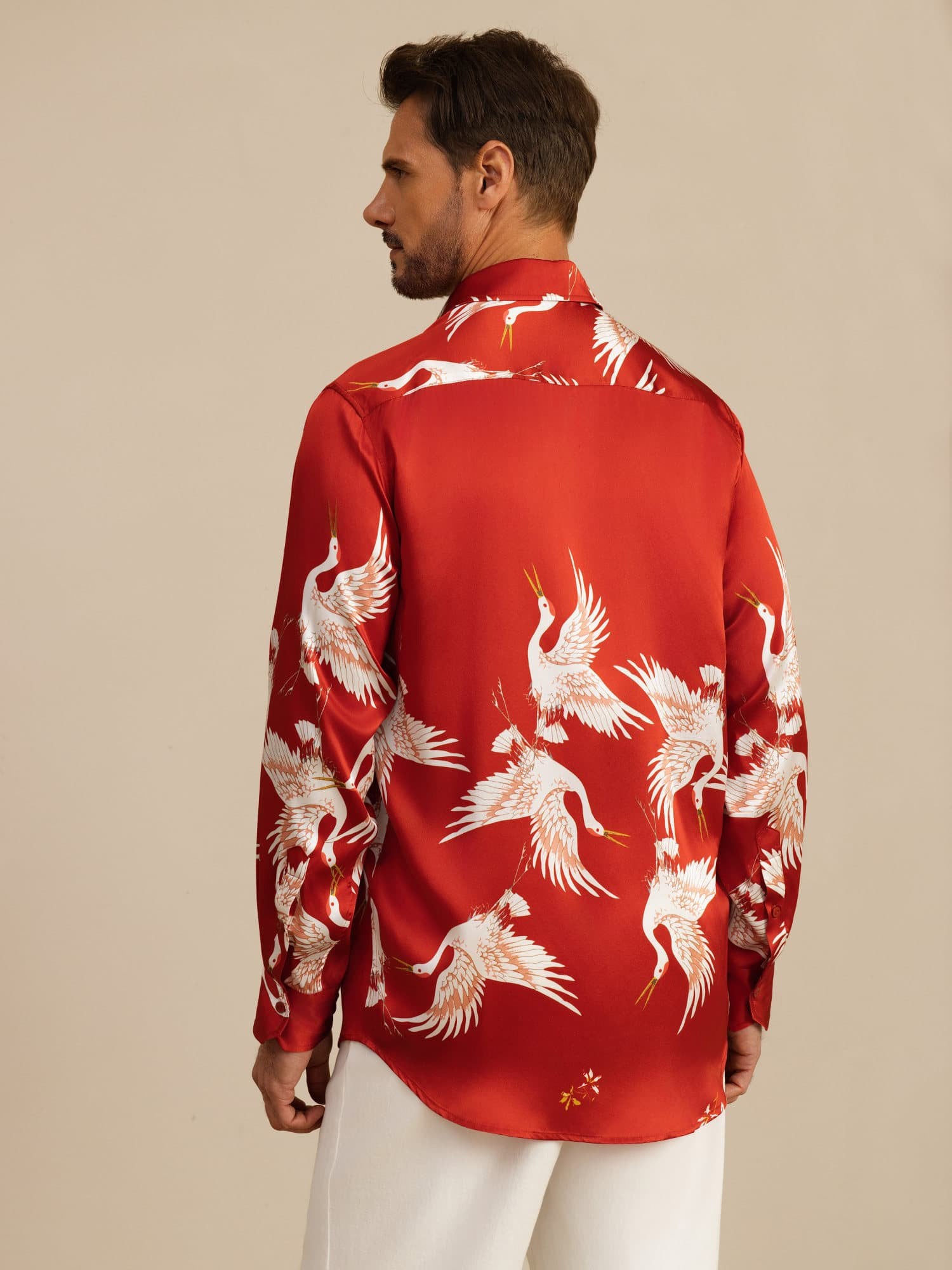 [Wine] SilkSilky-UK 19Momme Long Sleeve Lapel Collar Men's Shirt 002