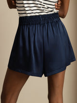 [Dark Blue] SilkSilky-UK 19Momme Stretch Silk Charmeuse Women's Shorts 002