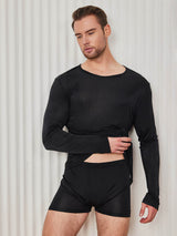 [Black] SilkSilky-UK Long Sleeve Round Neck Men's T-Shirt 004