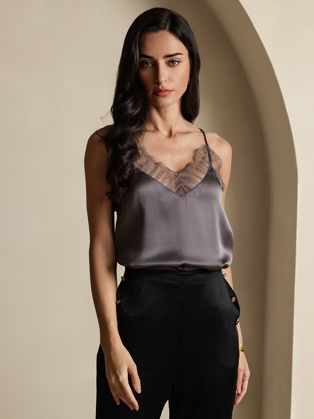 [Purple Gray] SilkSilky-UK Silk V Neck Camisole 003