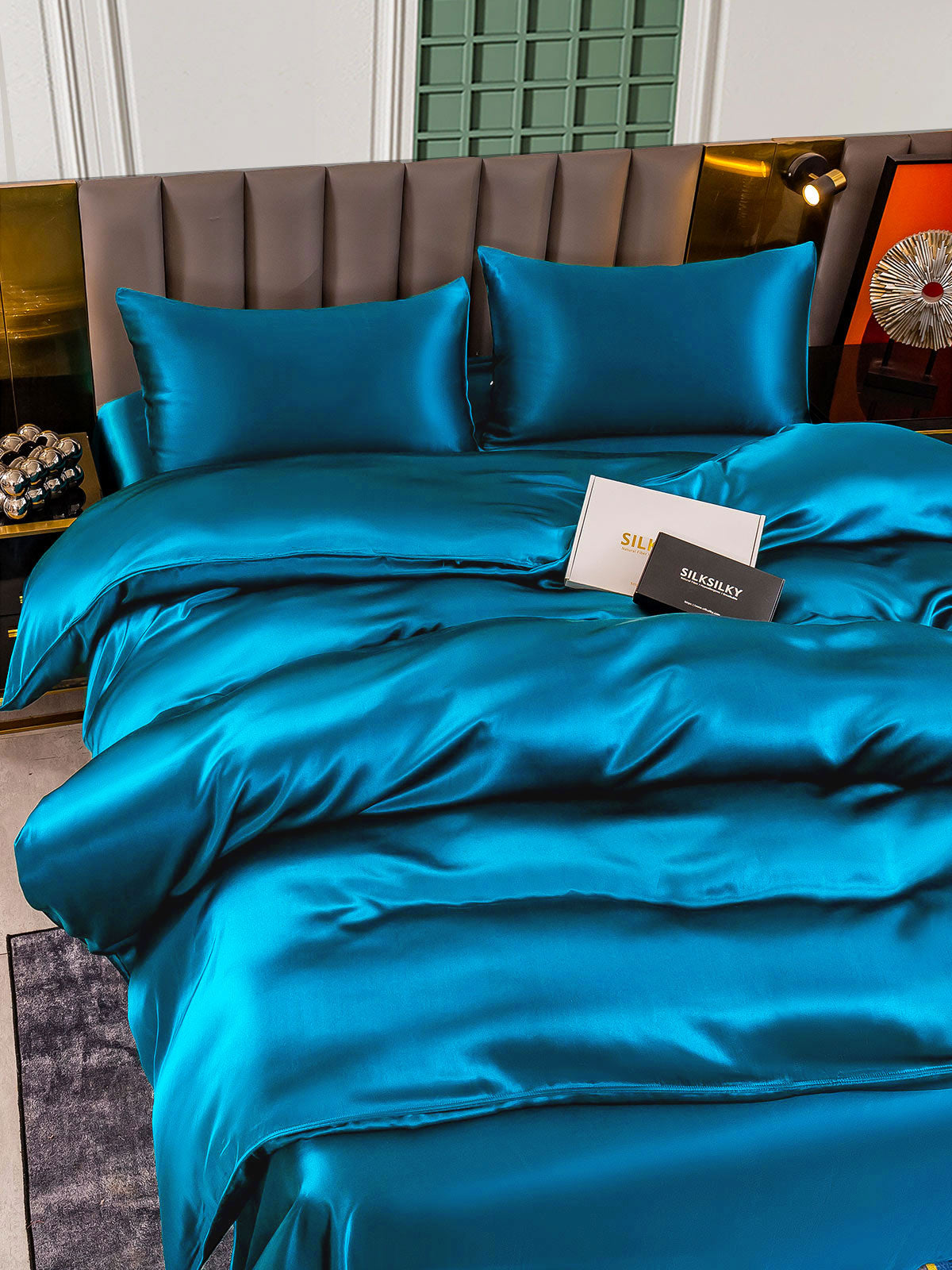 SilkSilky UK 25Momme Pure Silk Bedding Set Teal 005