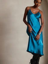 [Teal] SilkSilky-UK Spaghetti Strap V Neck Dress 003