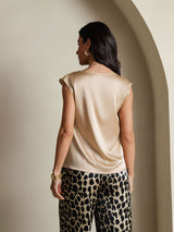 [Champagne] SilkSilky-UK Cap Sleeve Cowl Neck Women's T-Shirt 002
