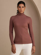 [Cameo Rose] SilkSilky-UK Long Sleeve Turtle Neck Women's T-Shirt 001