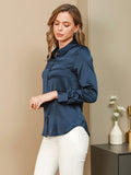 SilkSilky UK Silk Long Sleeve Collar Women's Shirt DarkBlue 002