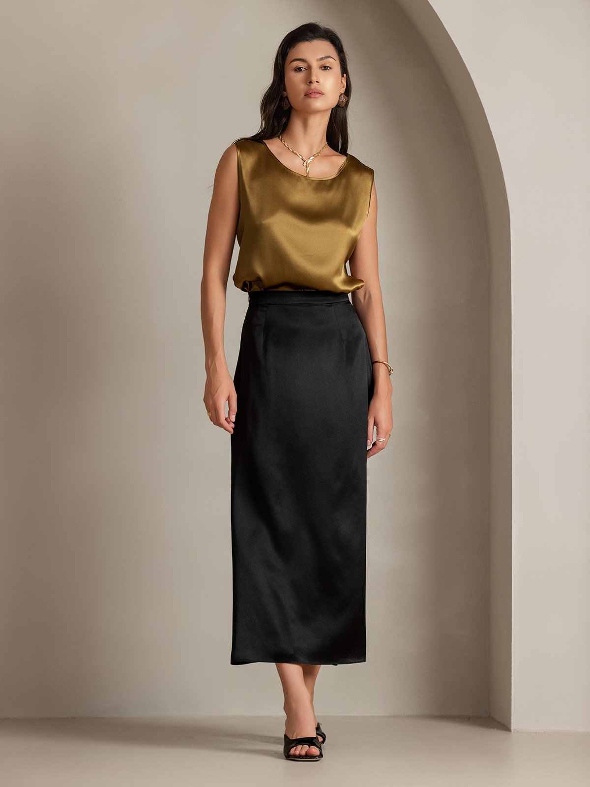 [Brown] SilkSilky-UK 19Momme Silk Round Neck Camisole 007