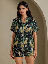 [Black Serval] SilkSilky-UK Short Sleeve Notch Collar Women's Pyjamas 001
