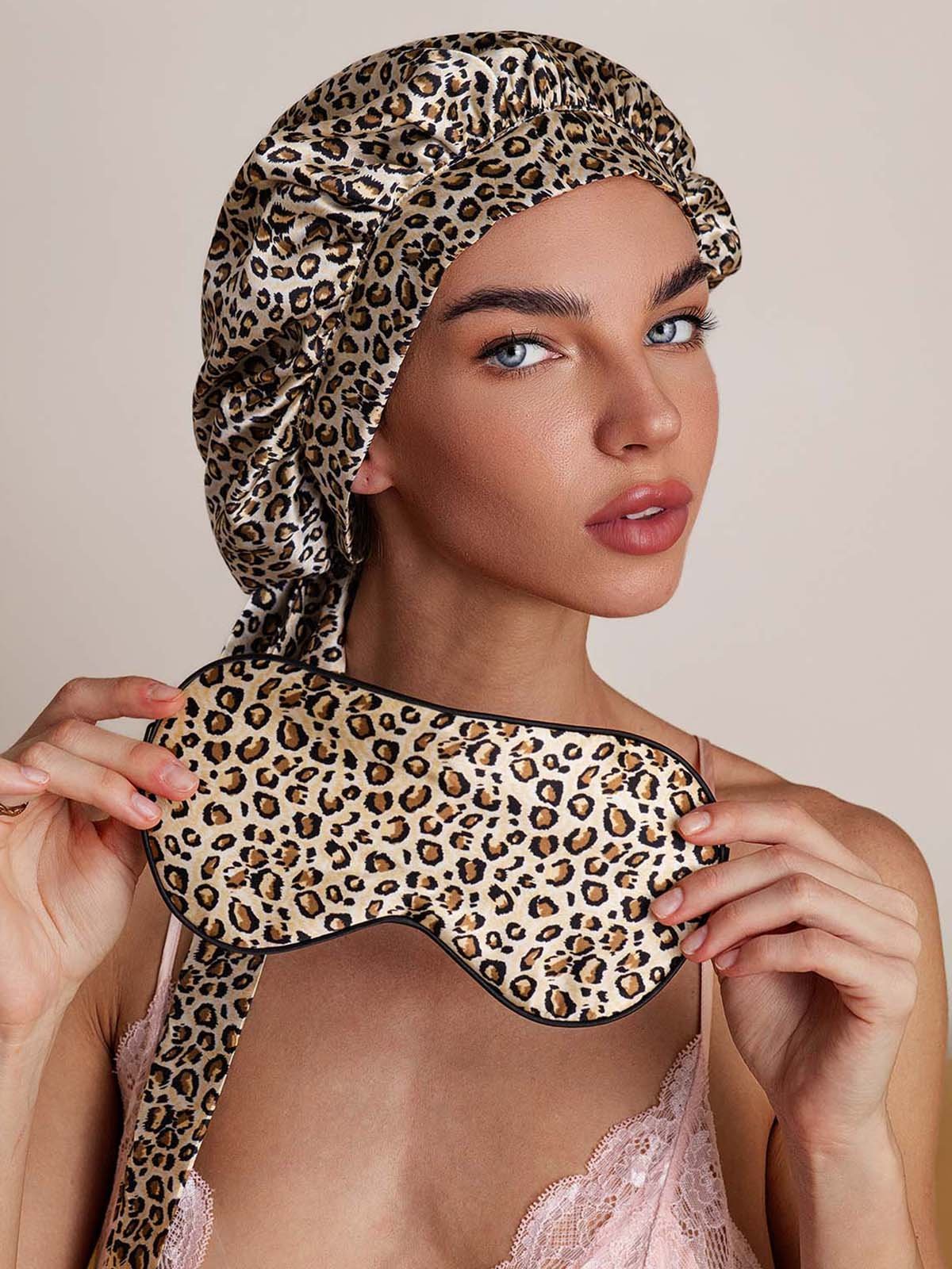 SilkSilky-UK Pure Silk Sleep Cap Leopard 001