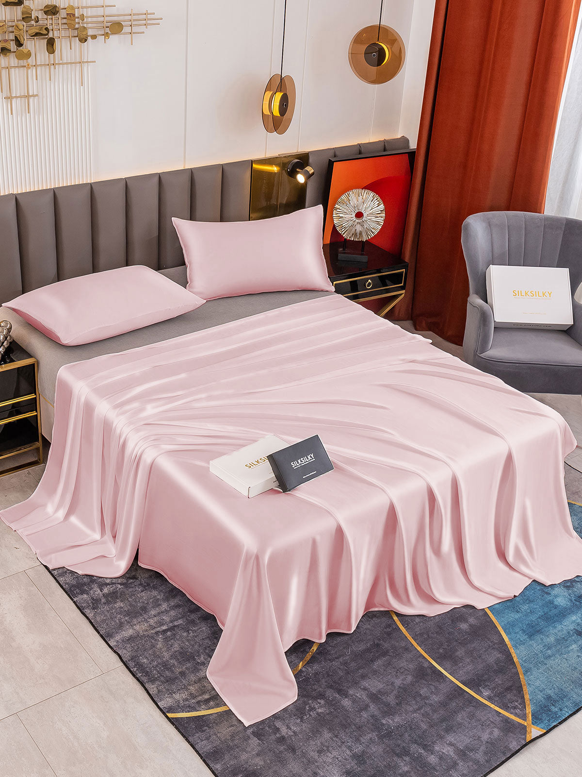 SilkSilky UK 19Momme Pure Silk Bedding Set Pink 001