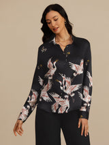 [Black] SilkSilky-UK 19Momme Long Sleeve Lapel Collar Women's Shirt 006
