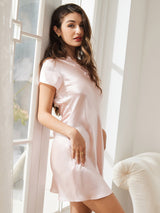 [Light Pink] SilkSilky-UK Short Sleeve V Neck Nightdress 004
