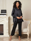 SilkSilky UK 22Momme Pure Silk Long Sleeve Womens Pajamas Black 003