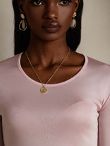 [Coral Pink] SilkSilky-UK Silk Jersey Long Sleeve Round Neck Women's T-Shirt 004