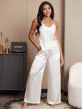 SilkSilky UK Pure Silk Sleeveless V Neck Camisole Set White 004