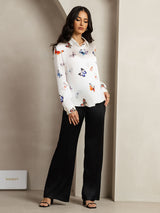 [White Butterfly] SilkSilky-UK Long Sleeve Lapel Collar Women's Shirt 007