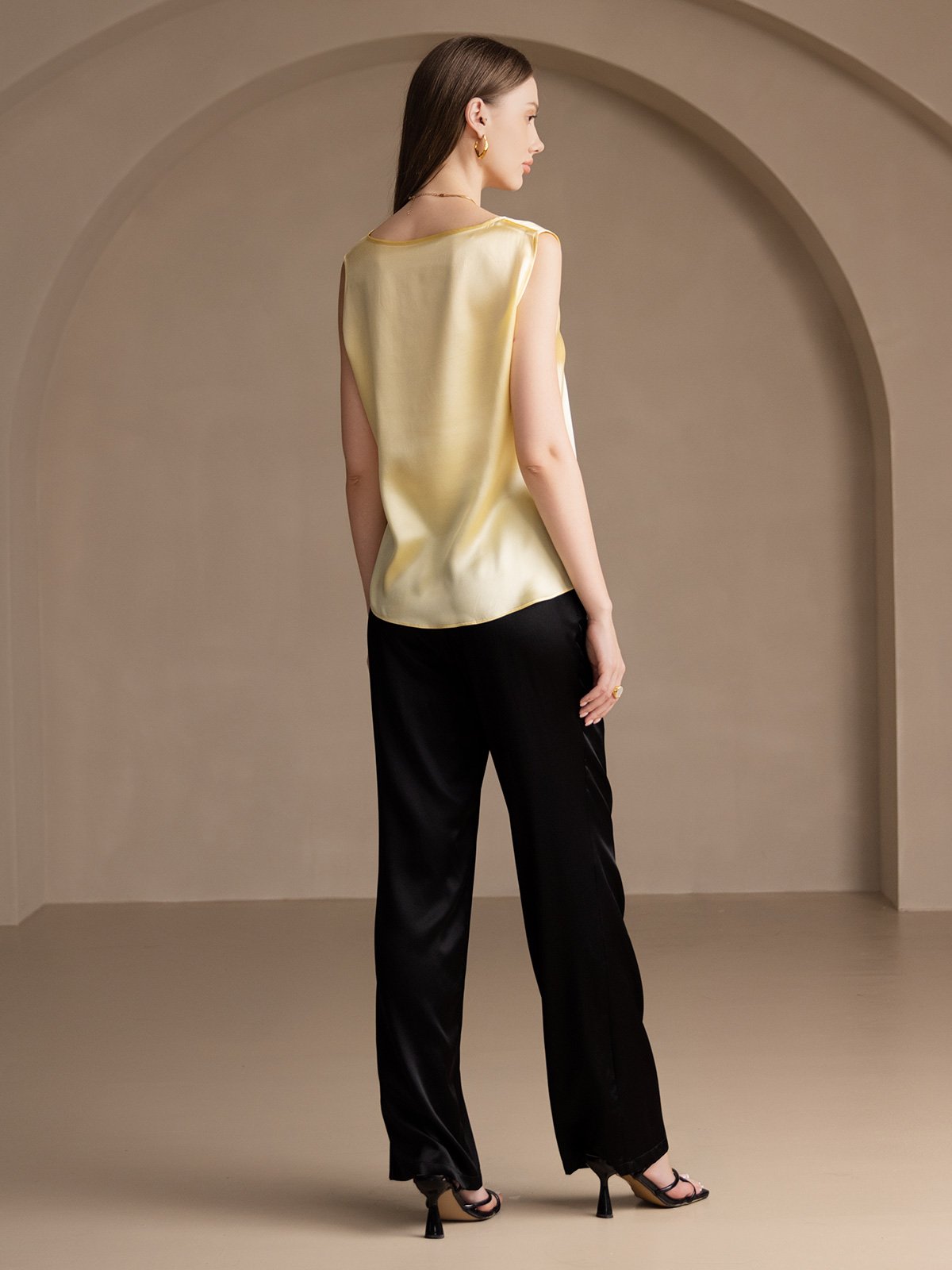 [Light Yellow] SilkSilky-UK 19Momme Silk Round Neck Camisole 002