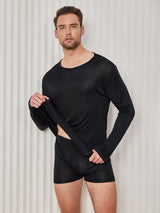 [Black] SilkSilky-UK Long Sleeve Round Neck Men's T-Shirt 001