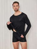 SilkSilky UK Silk Knitted Long Sleeve Round Neck Men's T Shirt Black 001