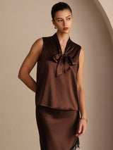 [Bitter Chocolate] SilkSilky-UK Sleeveless Tie Neck Camisole 003