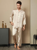 SilkSilky-UK Pure Silk Long Sleeve Lapel Men's Pyjamas Tan 007