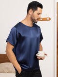 SilkSilky UK Pure Silk Short Sleeve Round Neck Men's T Shirt DarkBlue 007