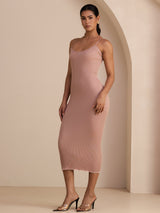 [Pink] SilkSilky-UK Spaghetti Strap Square Neck Dress 004
