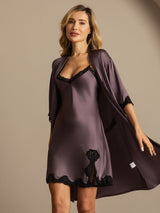 [Purple Gray] SilkSilky-UK Half Sleeve V Neck Nightdress&Dressing gowns 006