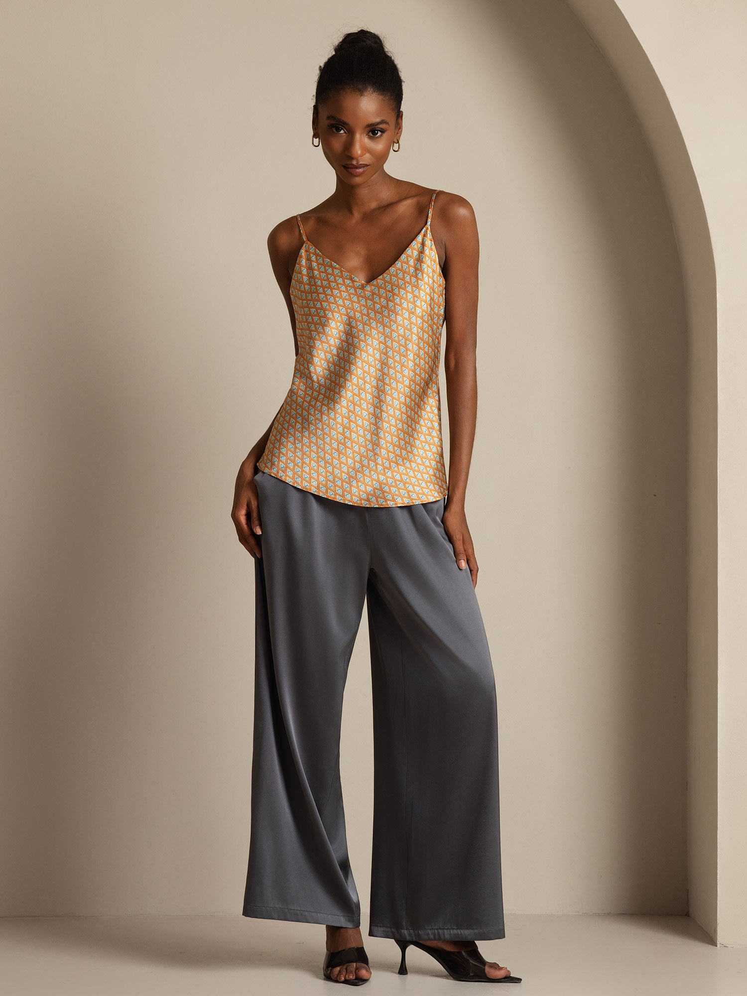 [Floral] SilkSilky-UK Pure Silk V Neck Camisole 005