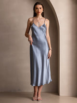 [Grayish Blue] SilkSilky-UK Spaghetti Strap V Neck Dress 003