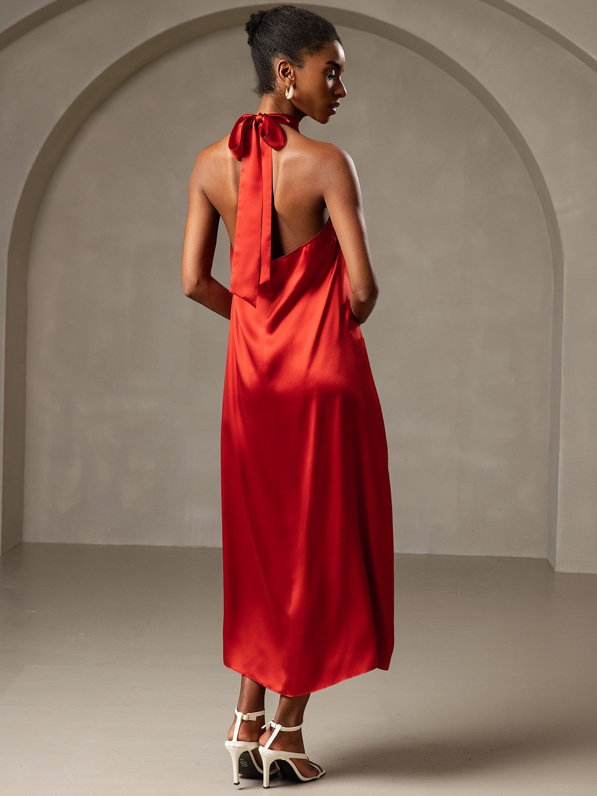 SilkSilky UK 19Momme Silk Sleeveless Dress Wine 002