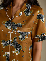 [Brown Lion] SilkSilky-UK Short Sleeve Notch Collar Women's Pyjamas 005