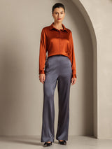 [Caramel] SilkSilky-UK Long Sleeve Lapel Collar Women's Shirt 008