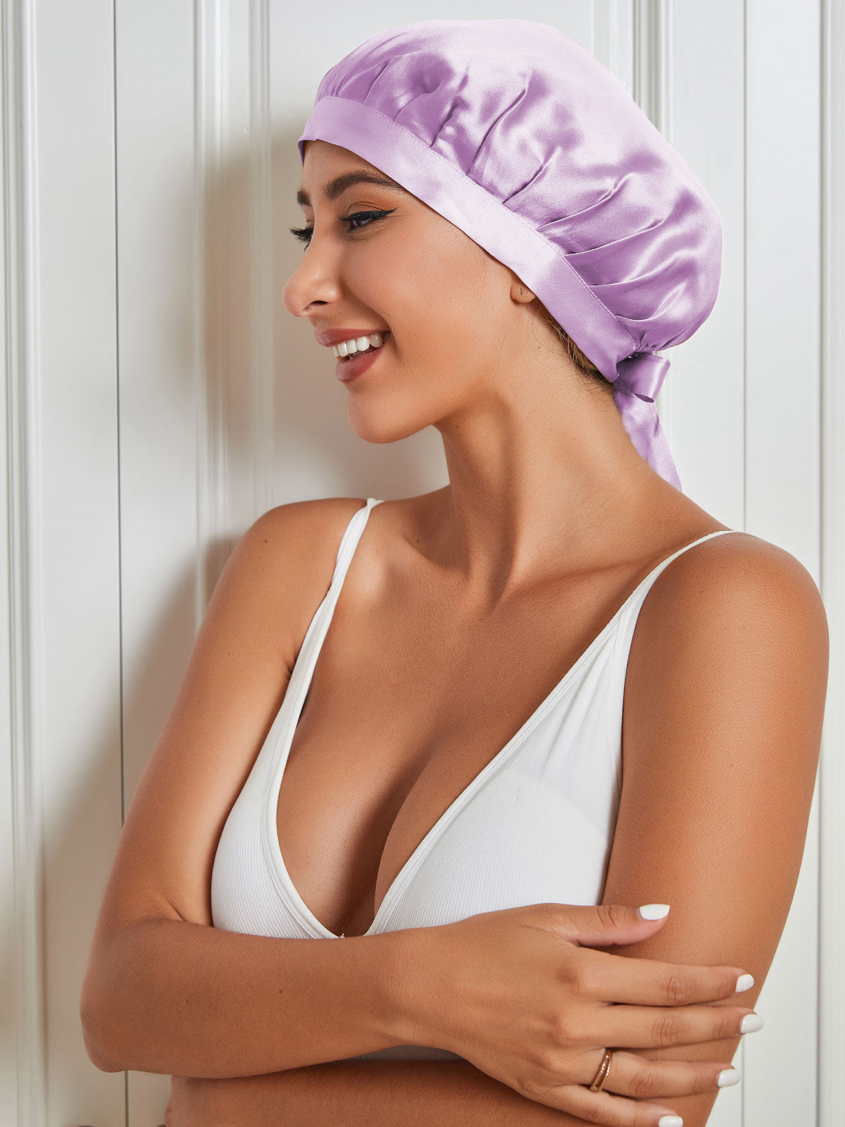 SilkSilky-UK Pure Silk Sleep Cap Lavender 003